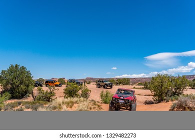 Near Moab, Utah, USA - 5/26/17 A Modified Toyota Pick-up Truck On Sandstone