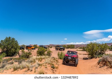 Near Moab, Utah, USA - 5/26/17 A Modified Toyota Pick-up Truck On Sandstone