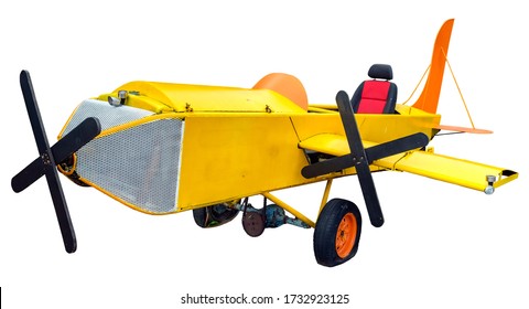 Nearly Life Size, Fantasy, Propeller Airplane With Flat Tires. Isolated On A White Background