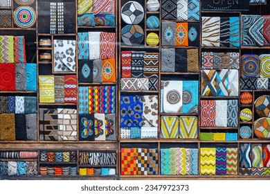 Neat arrangement showcases a variety of vibrant cloth patterns