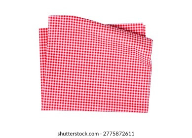 A neat stack of folded red and white textured cotton fabric, soft lighting, minimalist top-down view, high quality textile photography. top view, clipping path