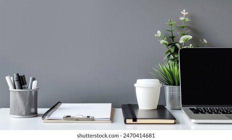 Neatly Organized Student Desk with Laptop and Coffee - Powered by Shutterstock