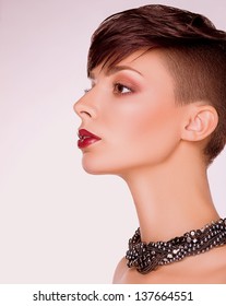 Neatness. Profile Of Imposing Short Hair Woman. Bob Haircut