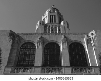 Nebraska State Capitol Building In Black And White