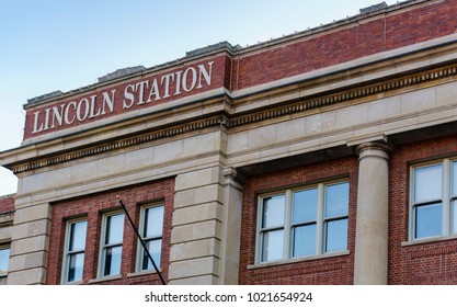 Nebraska, USA - Aug 8, 2017: Lincoln Station Building In The Historic Haymarket District. Built By The Chicago Burlington And Quincy Railroad Company Using The Neo-classical Revival Design Style.