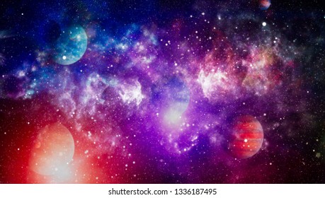 Nebula and galaxies in space.Planet and Galaxy - Elements of this Image Furnished by NASA - Shutterstock ID 1336187495