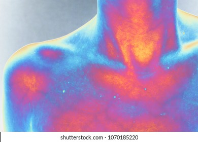 Neck and chest of a girl in infrared radiation close-up