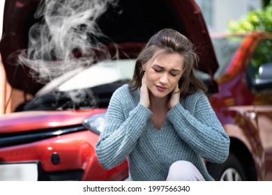 Neck Pain After Car Accident. Injury Claim And Stress