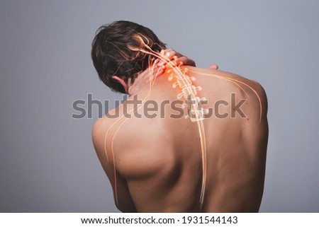 Neck pain, man back acute painful zone	
