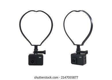 Neck strap Camera action cam for vlogs or Accessory Neckband for cam for video vlog,  isolated on white background  with clipping path include for design usage purpose. 