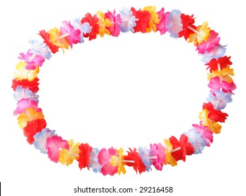  Necklace of bright colorful flowers lei isolated on white