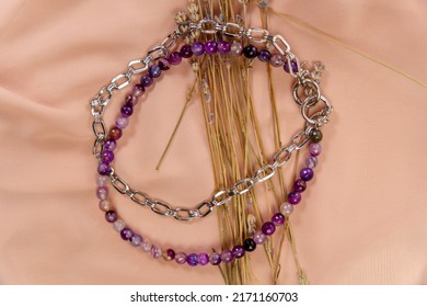 A Necklace With The Silver And A Chain, With Beads Of Lavender Amethyst. Handmade Jewelry