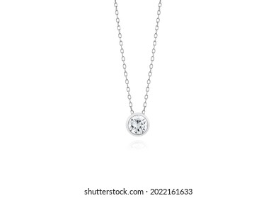 Necklace Silver92.5% Cubiczirconia round shapes colour white gold bezel - Shutterstock ID 2022161633