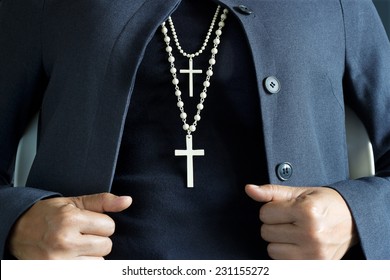 Necklace White Crucifix On Neck