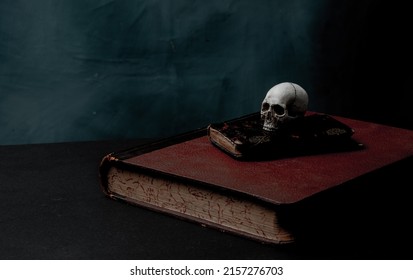 Necromancer Book With Skull Ancient Relic Halloween Spooky Midevil Epic Book