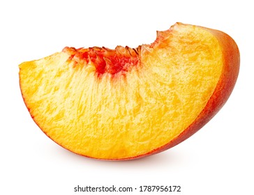 Nectarine Or Peach, Slice, Isolated On White Background, Clipping Path, Full Depth Of Field