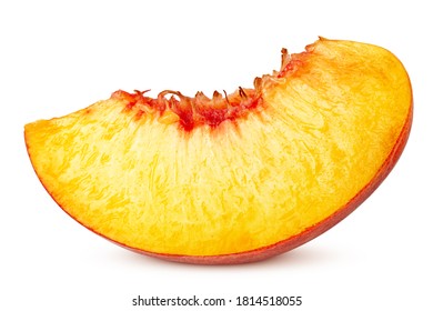 Nectarine Or Peach, Slice, Isolated On White Background, Clipping Path, Full Depth Of Field