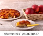Nectarine upside down cake, sliced and served