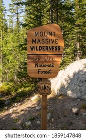 Nederland, United States: August 14, 2020: Mount Massive Wilderness Sign Along Busy Trail Area Provides Information To Hikers