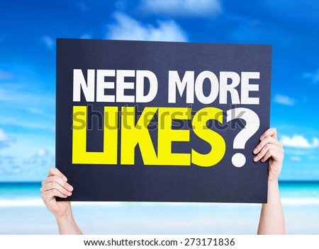 Need More Likes? card with beach background
