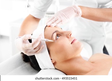 Needle Mesotherapy. Cosmetic Been Injected Woman's Face