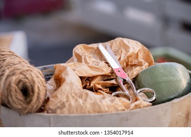 Needle, thread and scissors. Tailoring tools