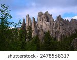Needles Highway Landscape at Custer State Park in Black Hills Country, South Dakota: Dramatic granite rock formations of Cathedral Spires