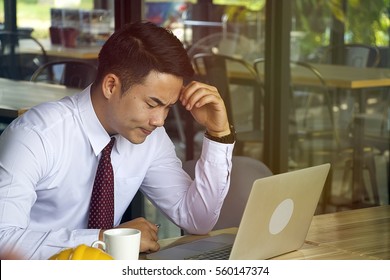 Negative Body Language, Man Is Upset With His Work During His Coffee Break In The Canteen.