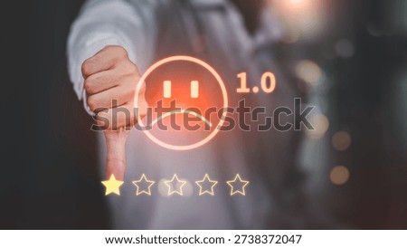 Negative feedback and poor rating impact business reputation and customer trust. This concept represents dissatisfaction, service failure, and the need for improvement in customer experience.