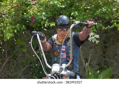 Negeri Sembilan, Malaysia - May,2015:Close Up View Of Unknown Motorcyclists Are Join A Charity Convoy At Jelebu, N.Sembilan.Organised By Local Bikers Club To Collect Some Money For Help Orphan House