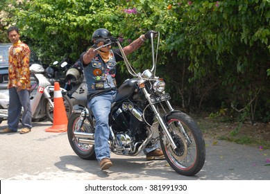 Negeri Sembilan, Malaysia - May,2015:Close Up View Of Unknown Motorcyclists Are Join A Charity Convoy At Jelebu, N.Sembilan.Organised By Local Bikers Club To Collect Some Money For Help Orphan House