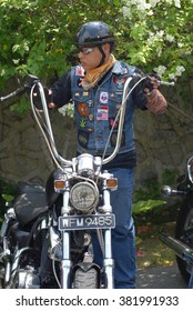 Negeri Sembilan, Malaysia - May,2015:Close Up View Of Unknown Motorcyclists Are Join A Charity Convoy At Jelebu, N.Sembilan.Organised By Local Bikers Club To Collect Some Money For Help Orphan House