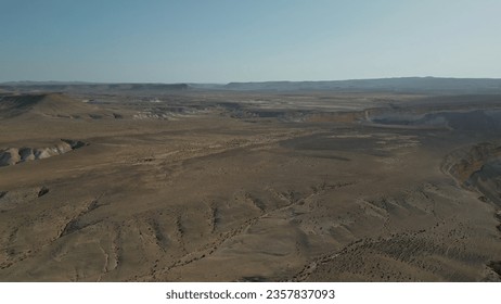 Negev Desert, Israel. Aerial photography by drone. Shooting at sunset, near David and Paula Ben Gurion gravesite. Panoramic desert landscape over mountains, sandy hills and rock formations. - Powered by Shutterstock