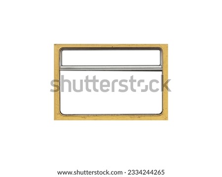 A neglected rusty yellow window frame of an old tram isolated on a white background.