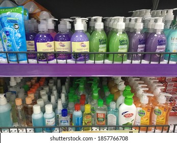 Negombo, Sri Lanka - November 17 2020: Different Types Of Consumer Goods In The Racks Of Market  (germ Guard Soap, Alcoholic Sanitizer Liquids, Super Germ Killer And Killing Soap Displays On The Rack