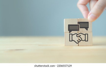 Negotiating business, deal, agreement, collaboration, merger and acquisition. Business communication for cooperation, partnership and contract agreement deal. Partner dialogue and collaboration. - Shutterstock ID 2206557129