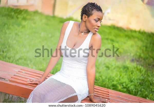 Negress Sitting On Bench African Woman Stock Photo Edit Now
