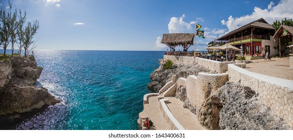 Negril, Jamaica - 11/25/2013: Famous Ricks restaurant in Negril Jamaica cliff jumping attraction day