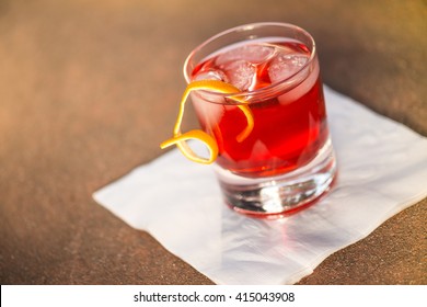 Negroni Cocktail On A Paper Napkin 