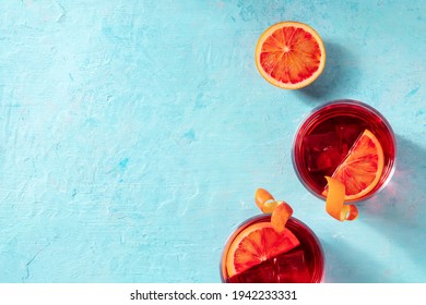 Negroni Orange Cocktail, Shot From Above With Copy Space