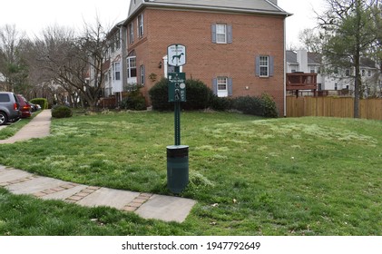 Neighborhood Dog Care Station With Sanitary Bags For Clean Up And Disposal And Trash Can