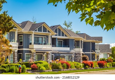 Neighborhood modern houses building in BC, Canada. Canadian modern residential architecture, low-rise-Vancouver BC, Canada. Nobody, street photo - Shutterstock ID 2168012129