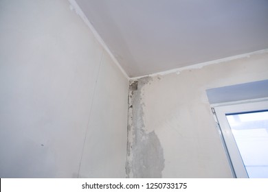 Neighbors Living On Floor Above Burst Pipe With Water From Ceiling, Walls Flowing Water, Destroying Repair Of Apartment, Home Problem, Flowed Whitewash, Peeled Wallpaper, Cracks Require Urgent Repair