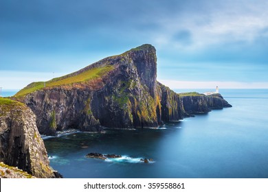 Neist Point and the lighthouse on Isle of Skye before sunset - Scotland, UK