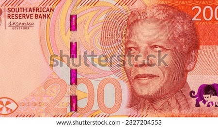 Nelson Mandela Portrait from South Africa 200 Rand 2023 Banknotes. 