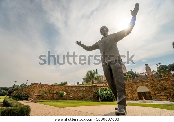 Nelson Mandela statue on his\
square in front of Union Buildings in Pretoria, South\
Africa