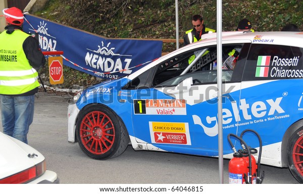 NENDAZ, SWITZERLAND - OCTOBER\
30: The  leaders Rossetti and Chiarcossi on Final day of the\
International Rally of the Valais: October 30, 2010 in Nendaz\
Switzerland