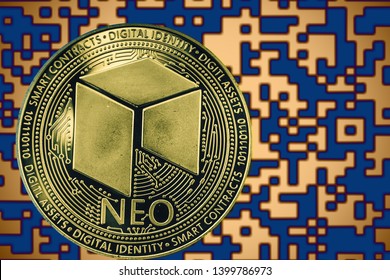 NEO coin cryptocurrency on the background of crypto code
