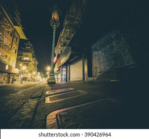 Neo Noir Style Image Of Chinatown At Night In San Francisco