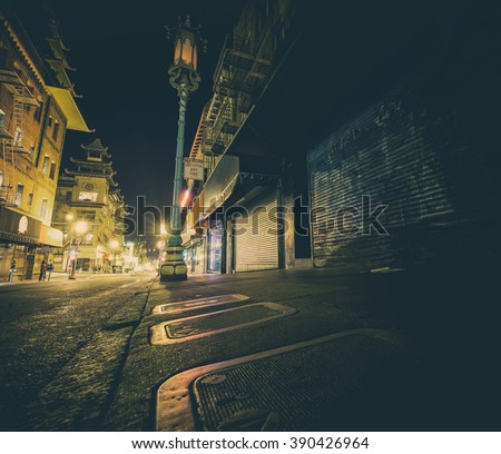Neo noir style image of Chinatown at night in San Francisco